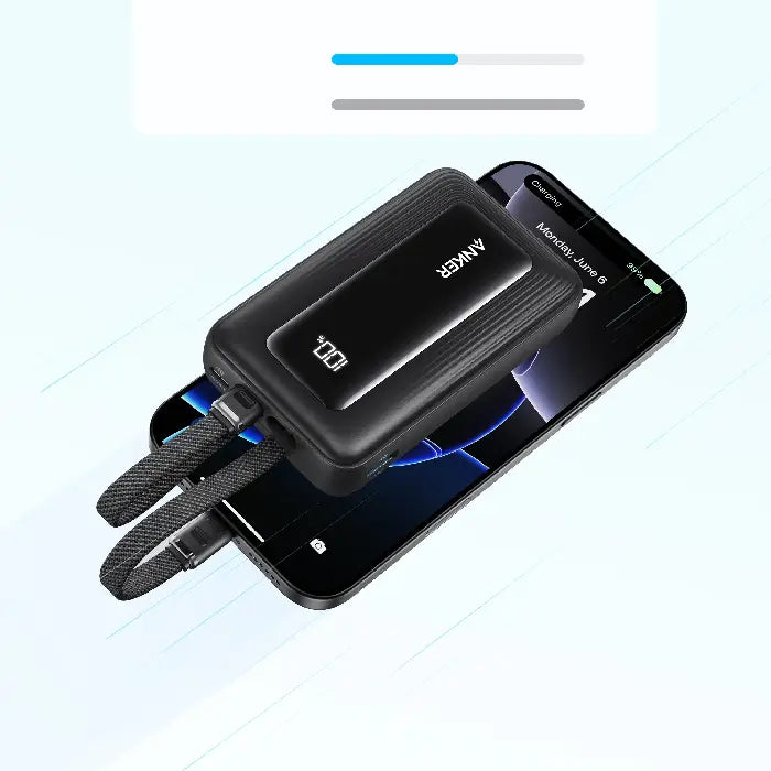 باور بانك Anker Zolo بسعة 10,000 مللي أمبير – شحن سريع 35 واط مع كابلي USB-C مدمجين