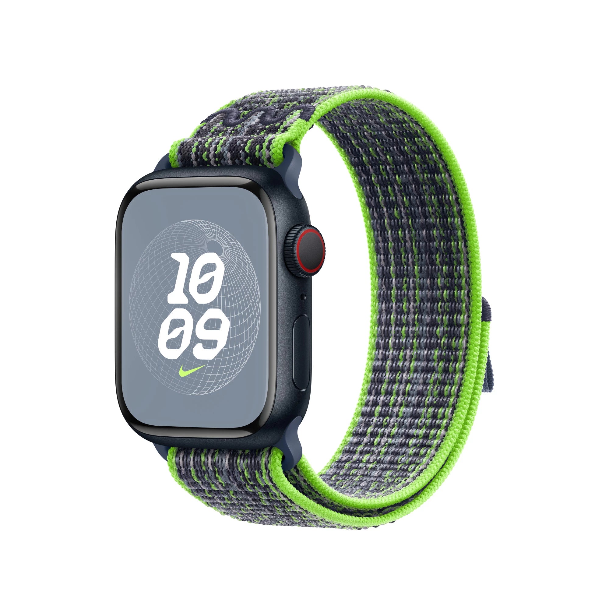 سوار Nike الرياضي باللون الأخضر/الأزرق الساطع لساعة Apple Watch مقاس 45 مم | MTL43