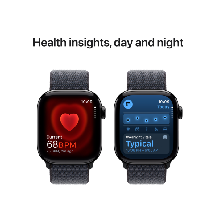 ساعة Apple Watch Series 10 GPS + Cellular مقاس 42 مم بهيكل من الألومنيوم باللون الأسود مع حزام رياضي Ink