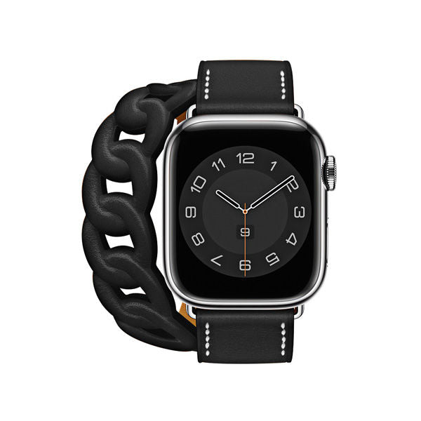 Watch 45MM Strap Double Tour Leather Strap For Extra Long | Black