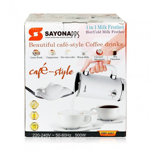 صانعة رغوة الحليب SMF-4461 من Sayona الكهربائية 4 في 1 رغوة ساخنة وباردة  سعة 150 مل للرغوة  قوة 500 واط