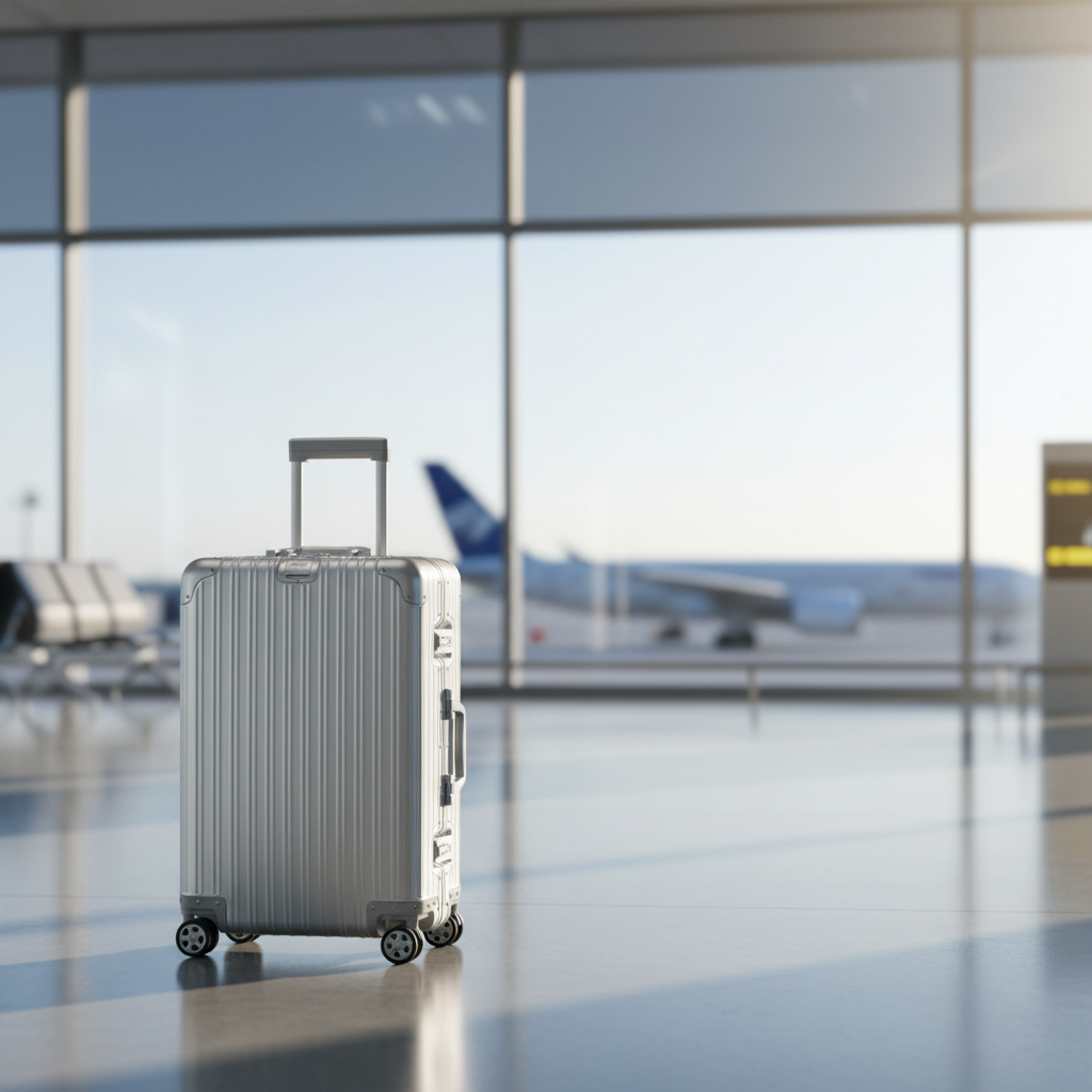 90 Percent Trolly Aluminum Suitcase 4 Wheels 20 Inch | Silver