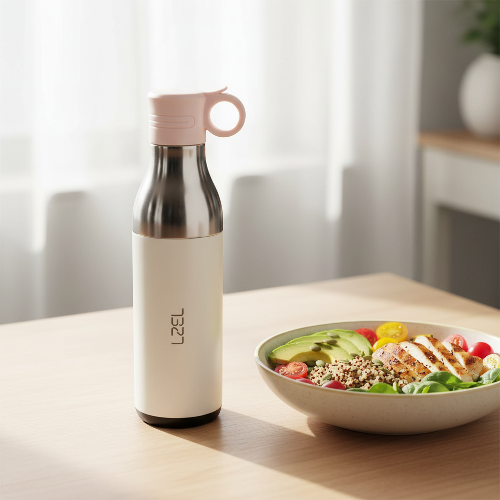 LZEL Natura Elva Vacuum Bottle Dual 400 mL + 400 mL | White Aluminum