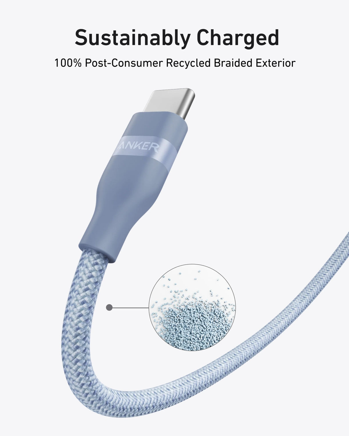 Anker USB-C to USB-C Cable 240W – Upcycled Braided, 0.9m (3ft), Fast Charging | Blue