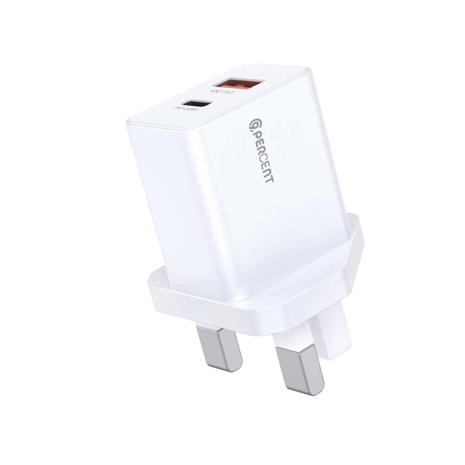 شاحن حائط مزدوج المنافذ بقدرة 20 واط من 90 بيرسنت ثاندرنيو فولت | أبيض