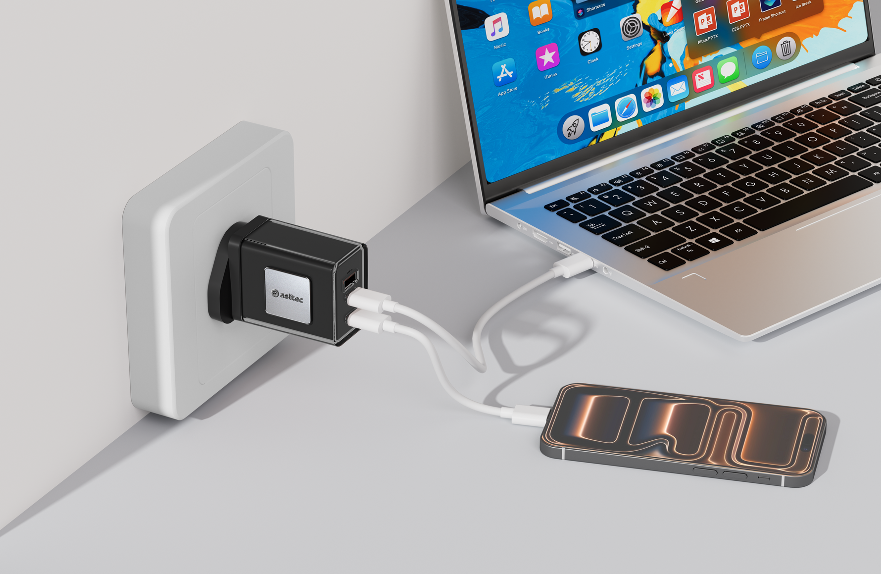 شاحن aslitec VoltiqueGaN بقدرة 35 واط – شاحن GaN فاخر بمنفذي USB-A و USB-C