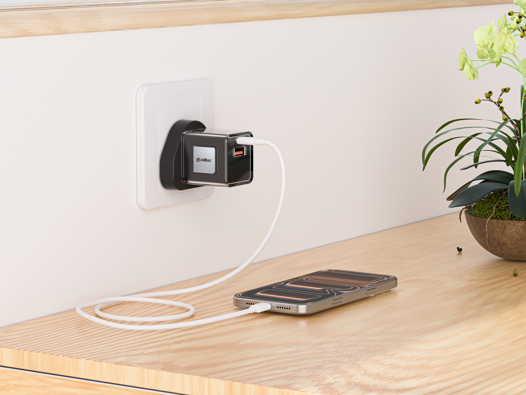 شاحن aslitec VoltiqueGaN بقدرة 35 واط – شاحن GaN فاخر بمنفذي USB-A و USB-C