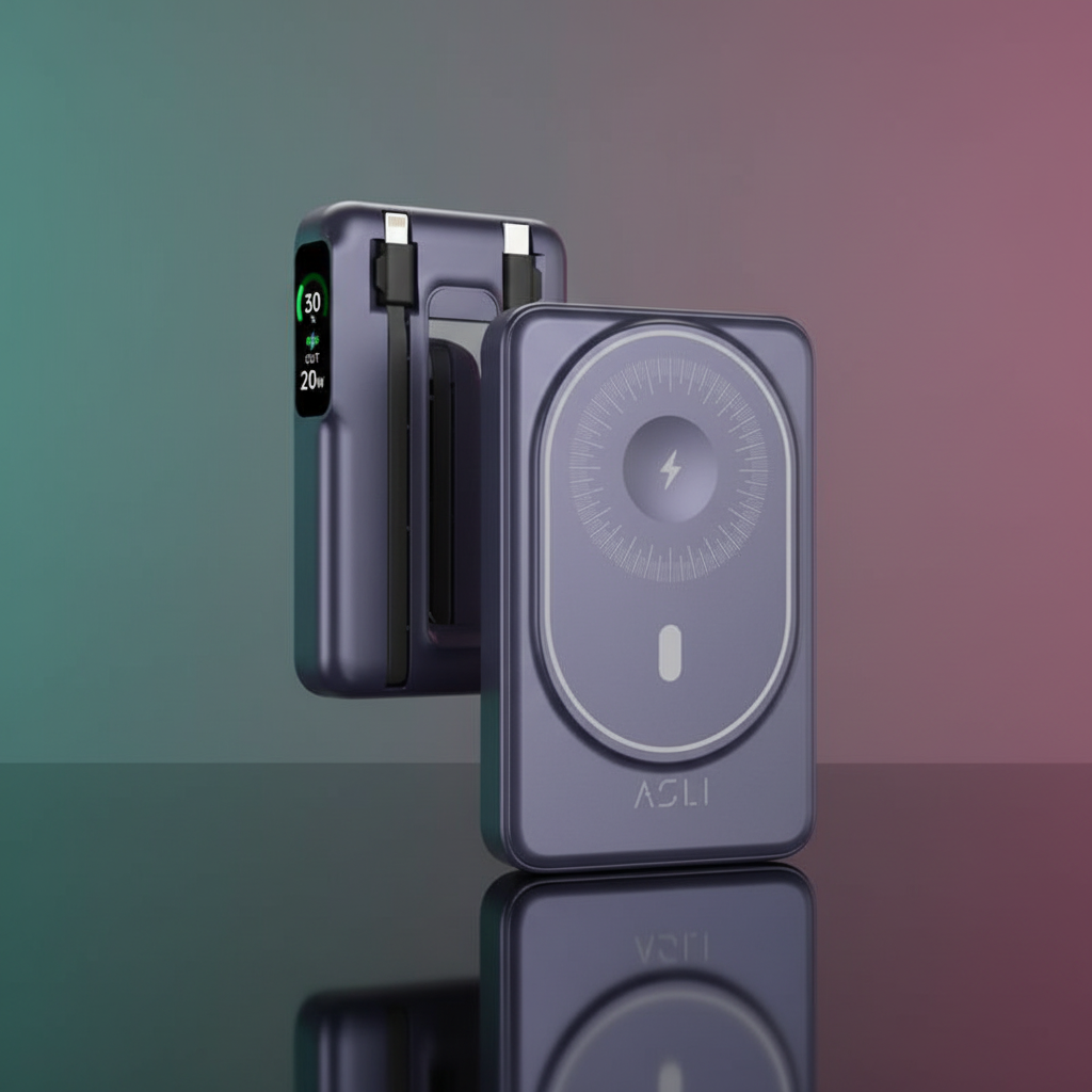 بطارية متنقلة Magcrest Hub من أسلي جلوبال 6 في 1 لاسلكي 10000 مللي أمبير بتقنية PD | بنفسجي