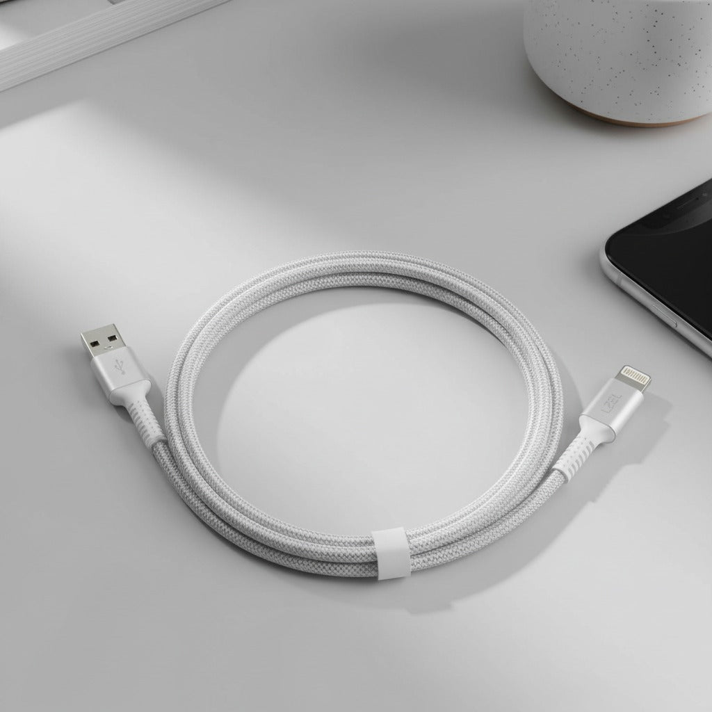 LZEL Celeris Power Volt Fabric Braided USB-A to Lightning Cable 1.2m | White