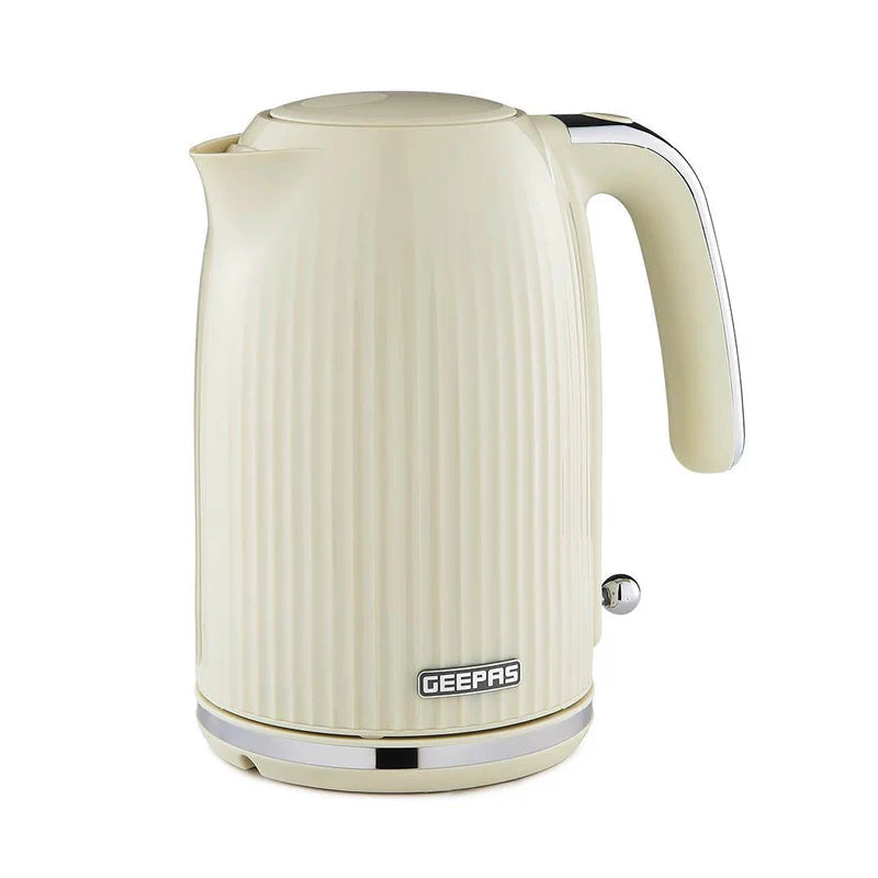 Geepas 1.7L Electric Jug Kettle – 360° Rotation, Auto Shut-Off, Removable Filter, Cream
