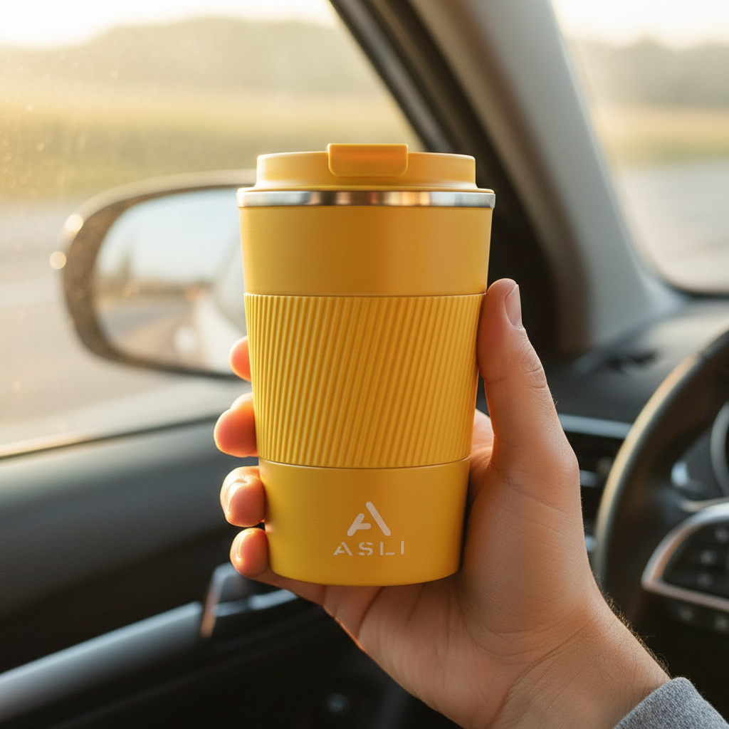 Asli Global 380ML Stainless steel Heat & Cold Insulation Mug With Non-slip Case | Yellow