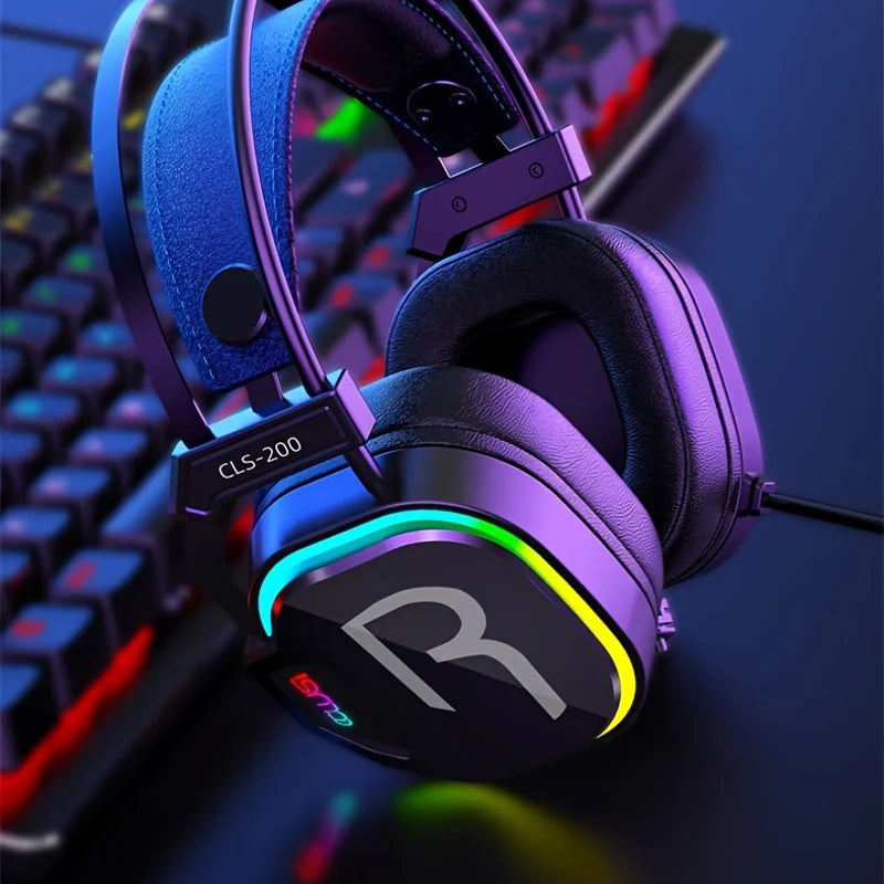 سماعة ألعاب Colusi CLS-200 سماعة رأس سلكية ميكروفون عازل للضوضاء، صوت محيطي ضوء RGB| أسود