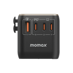 شاحن سفر من Momax 1-World GaN بقدرة 120 واط مع 4 منافذ + محول كهرباء | أسود