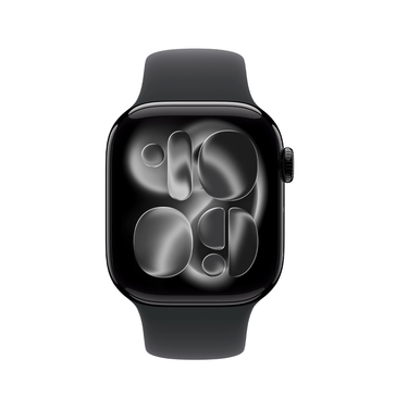 ساعة Apple Watch Series 11 GPS + Cellular مقاس 42 مم بهيكل ألمنيوم أسود Jet Black مع سوار رياضي أسود (S/M)