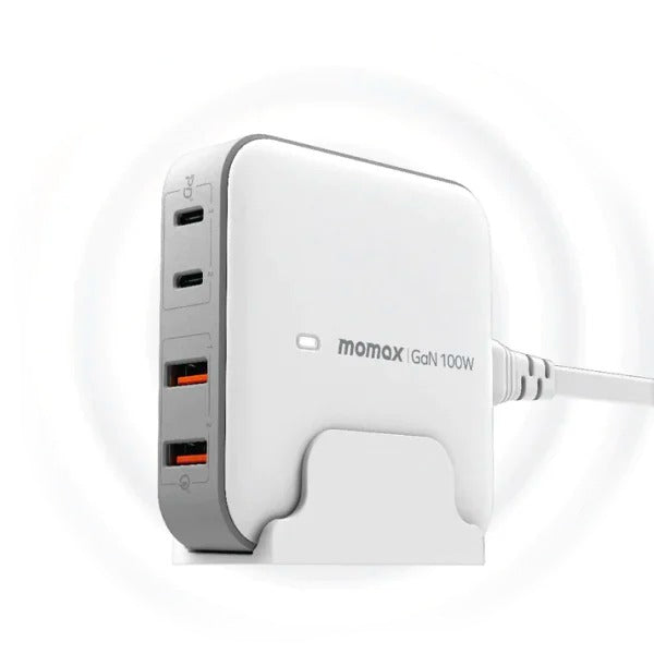 شاحن سطح المكتب Momax ONEPLUG 100W 4-Port GaN باللون الأبيض في المملكة المتحد | UM33UKW 