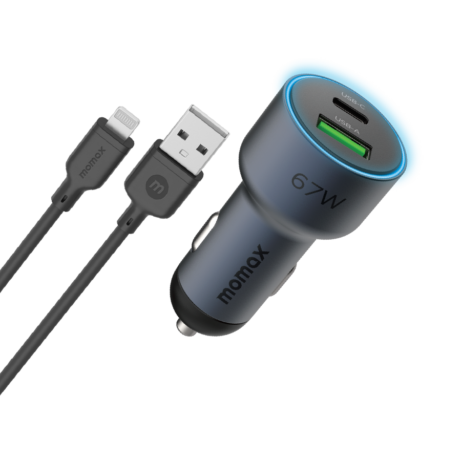 Momax MoVe Dual-Port Car Charger 67W with Charging Cable
