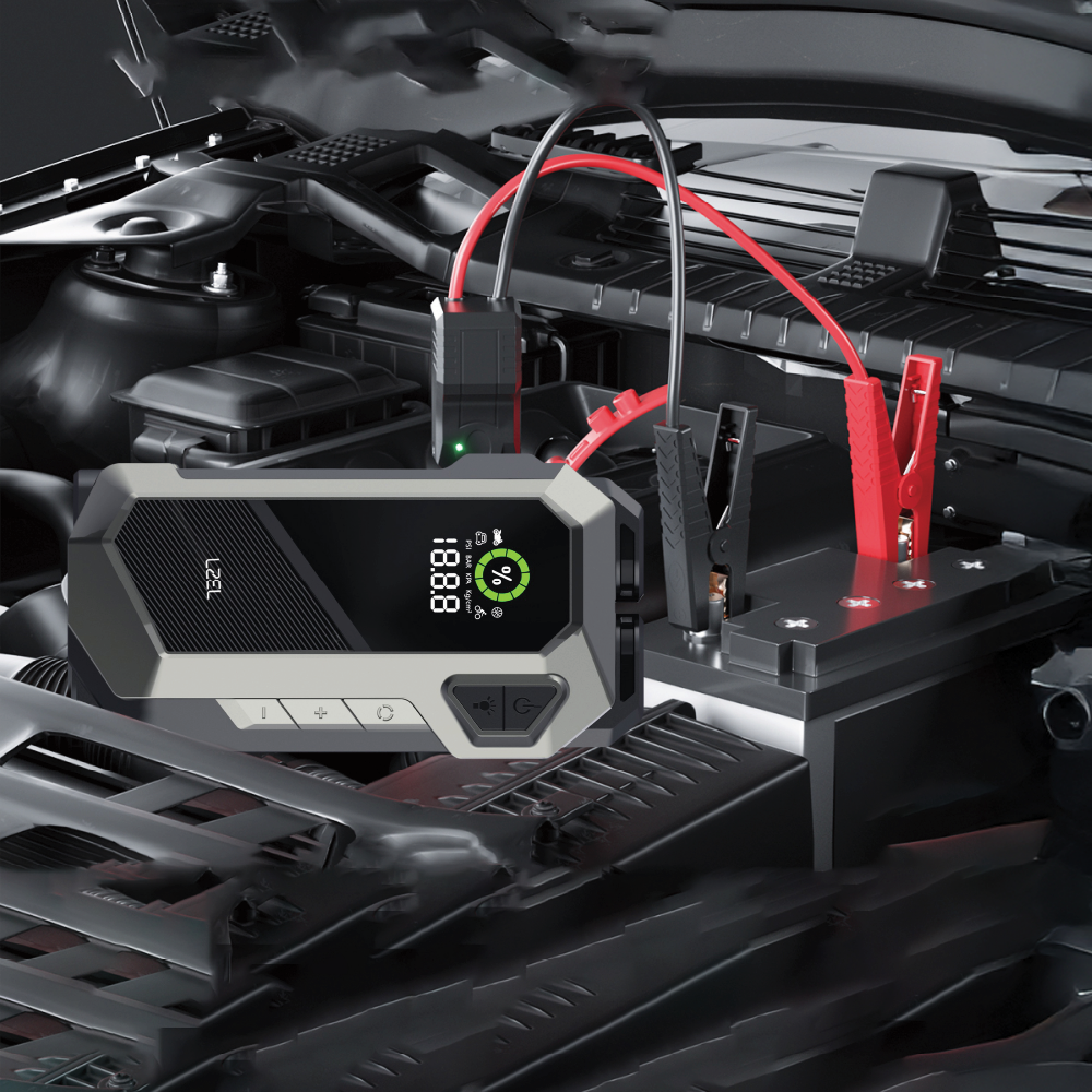 معزز لبطارية السيارة EnergizeIgnite X من ليزل مع ضاغط الهواء و مصباح LED بسعة 12 ألف مللي أمبير | رمادي / أسود