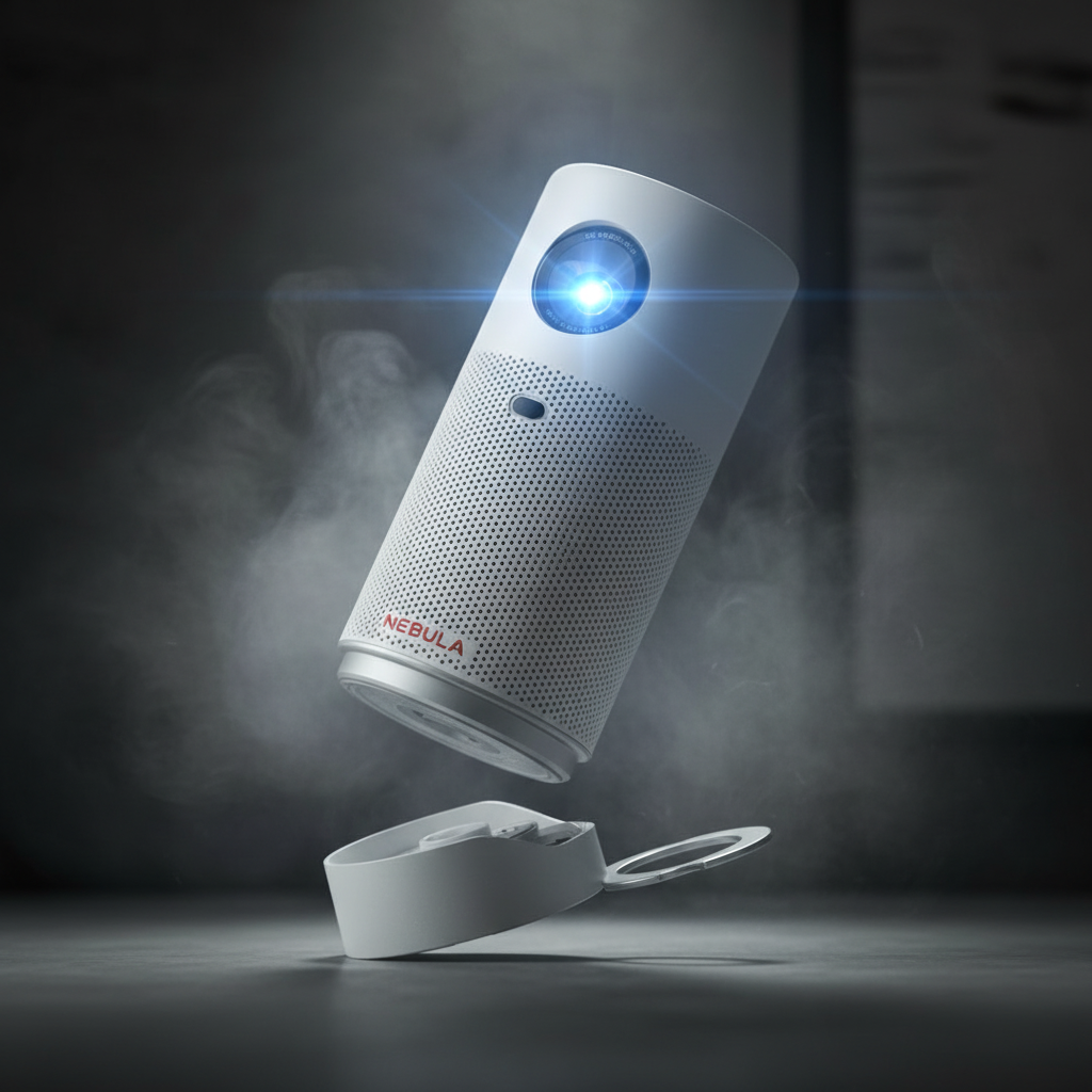 Nebula Capsule Air Smart Projector with Built-in Google TV 720p HD & 2-Hour Playtime | White
