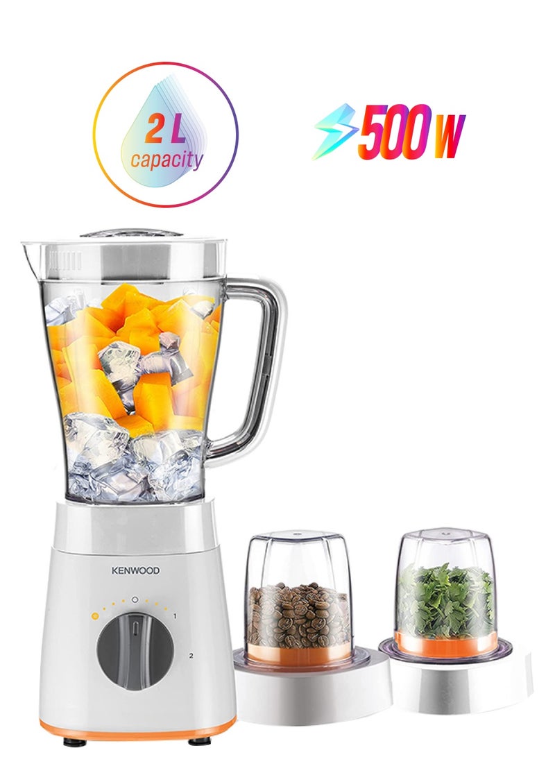 Blender, Ice Crush Function, Multi Mill, Grinder, Chopper, 2 Speeds 2 L 500W | White