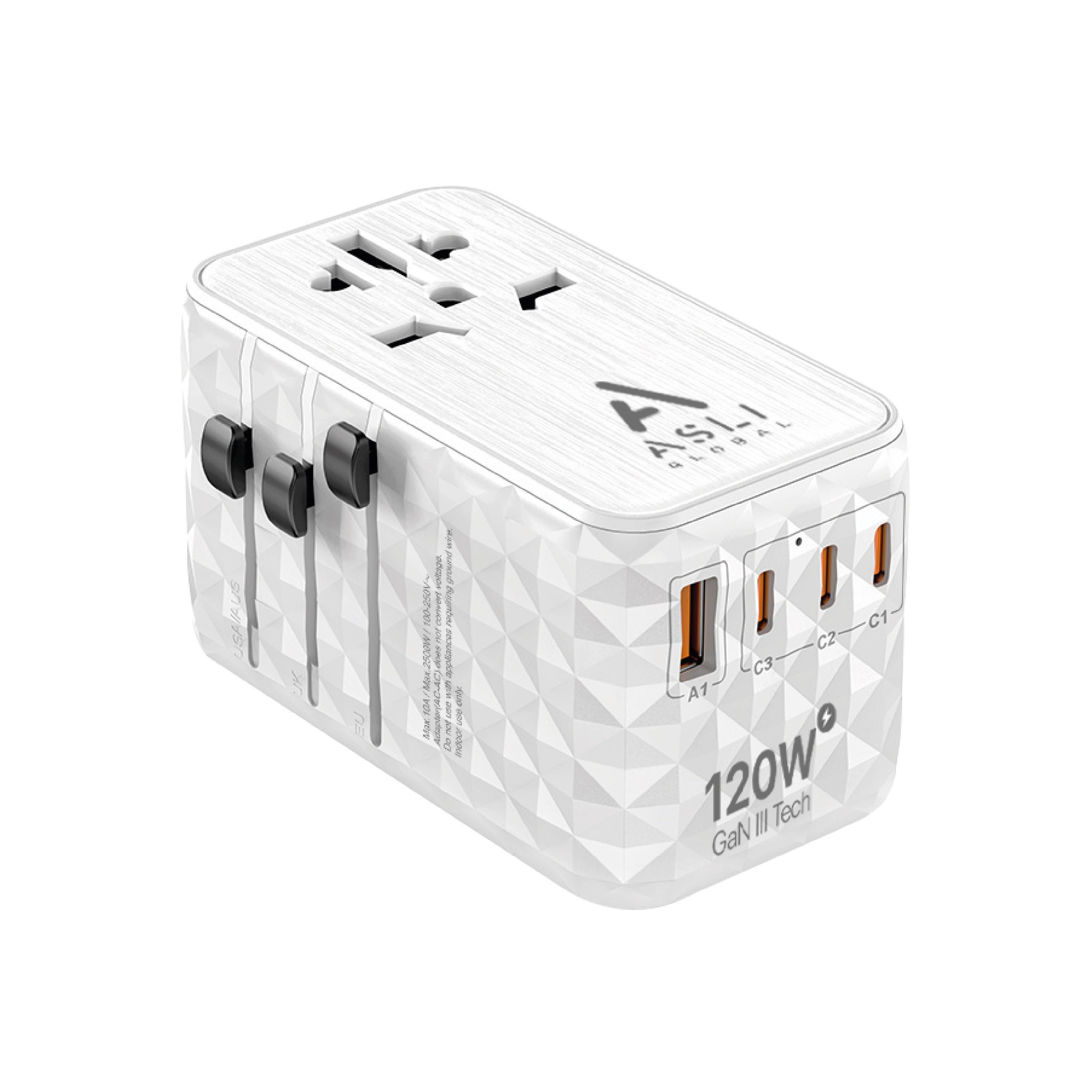 Asli Global GaN Pro Travel 120w Travel Adapter | White