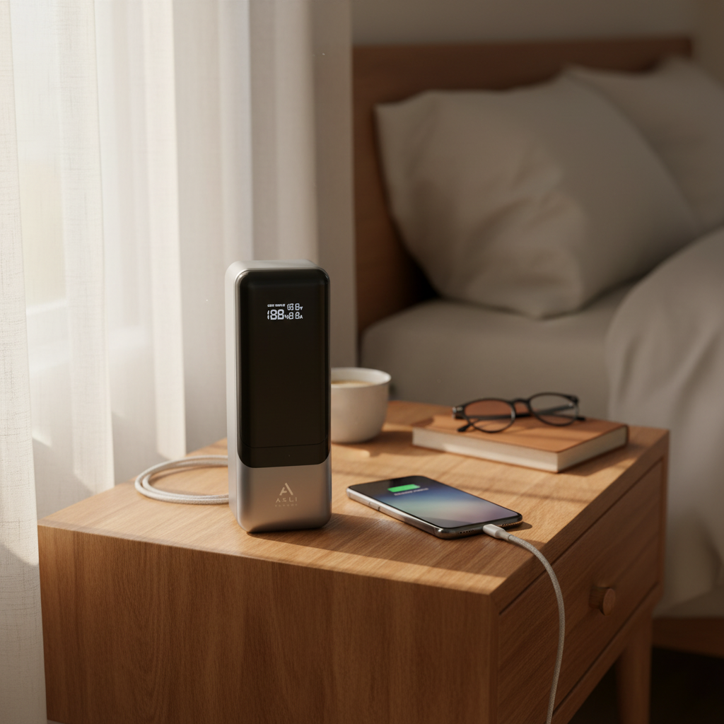 بطارية شحن متنقلة من أسلي جلوبال بسعة 27000 مللي أمبير مع شحن سريع PD و3 منافذ USB بقوة 145 واط | رمادي