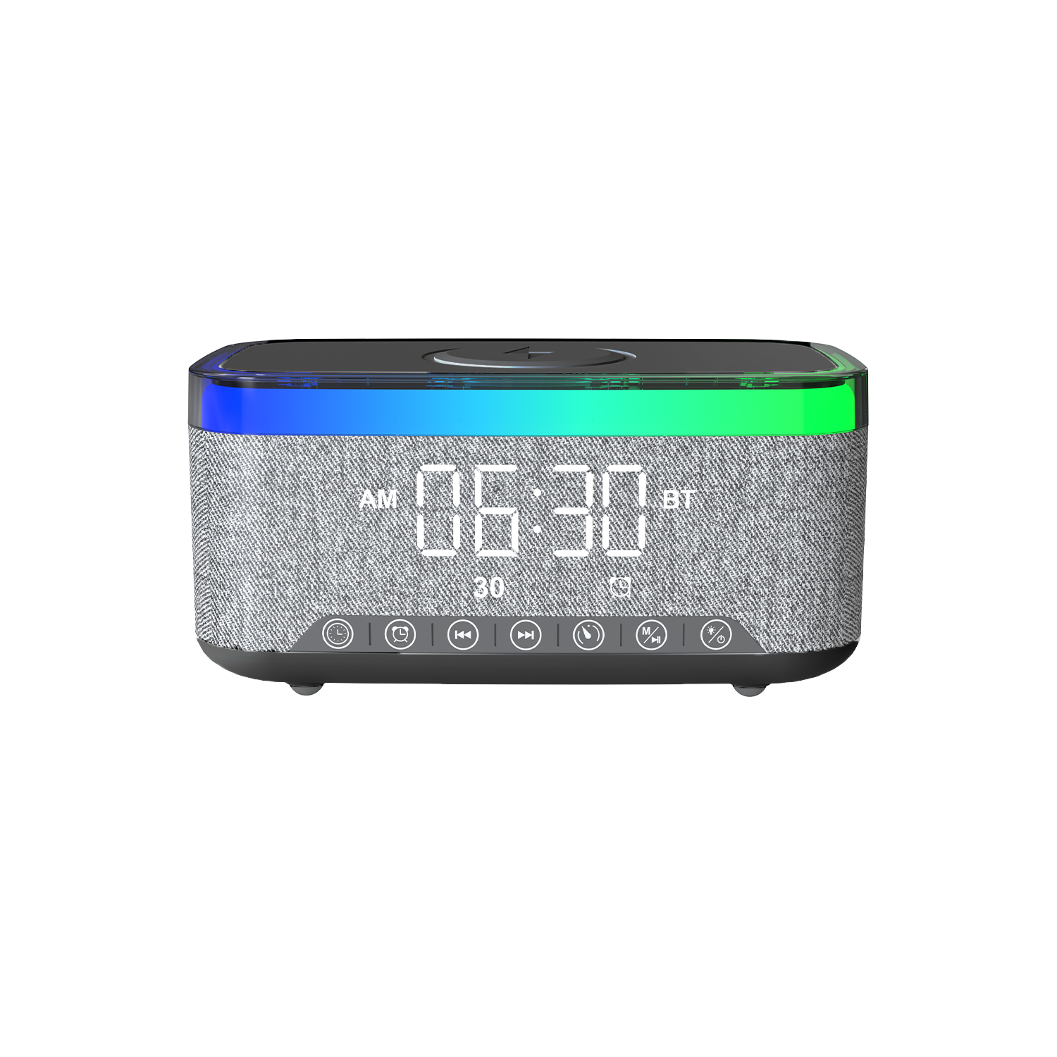 LZEL SonicGlow Wake Multifunctional Speaker – Alarm Clock & Wireless Charging Dock | Black/Gray