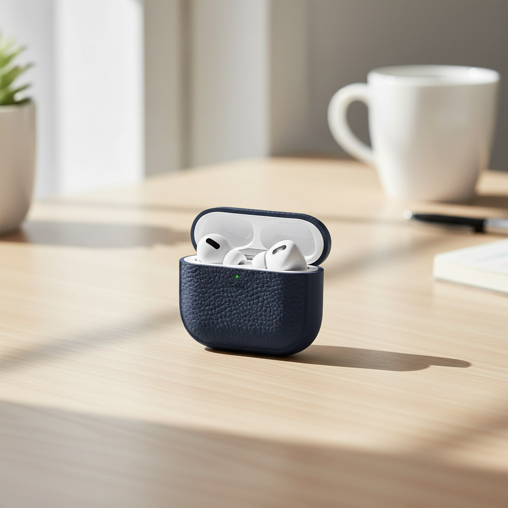 LZEL Airpods 4 Aurum Guard Premium TPU Leather Case | Blue