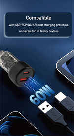 Asli Global Primuscharger Z Dual Port Transparent Car Charger 60W With PD & QC3.0