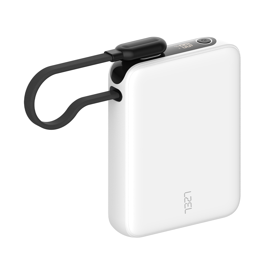 LZEL PrimeBrio 5K Mini PD Power Bank – 5000mAh, 20W, Built-in Type-C Cable | White