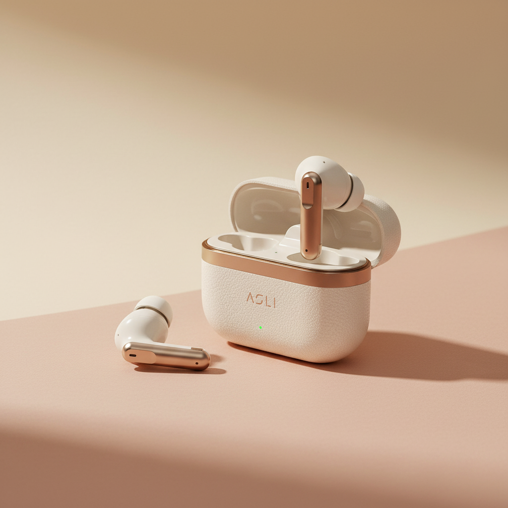 Asli Global EcoPods Air TWS Wireless ANC Bluetooth Earbuds with Active Noise Cancellation | Gold