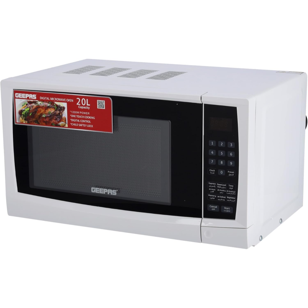 Geepas Digital Microwave Oven 20L | 1200W, One-Touch Cooking, Defrost & Reheat