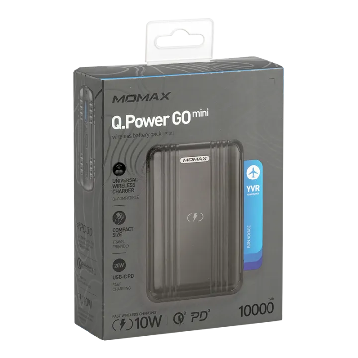 بطارية شحن متنقلة لاسلكية من Momax 10000 مللي أمبير | أسود