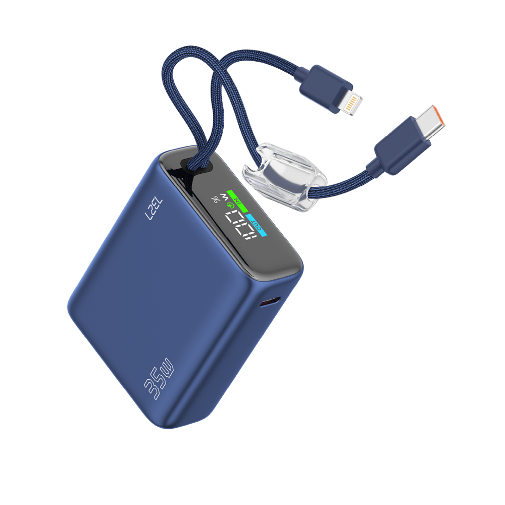 LZEL Neurovolt 10K Pd 35W Mini Power Bank Pd3.0 & Qc3.0 | Usb-C Cable & Lightning Cable | Blue