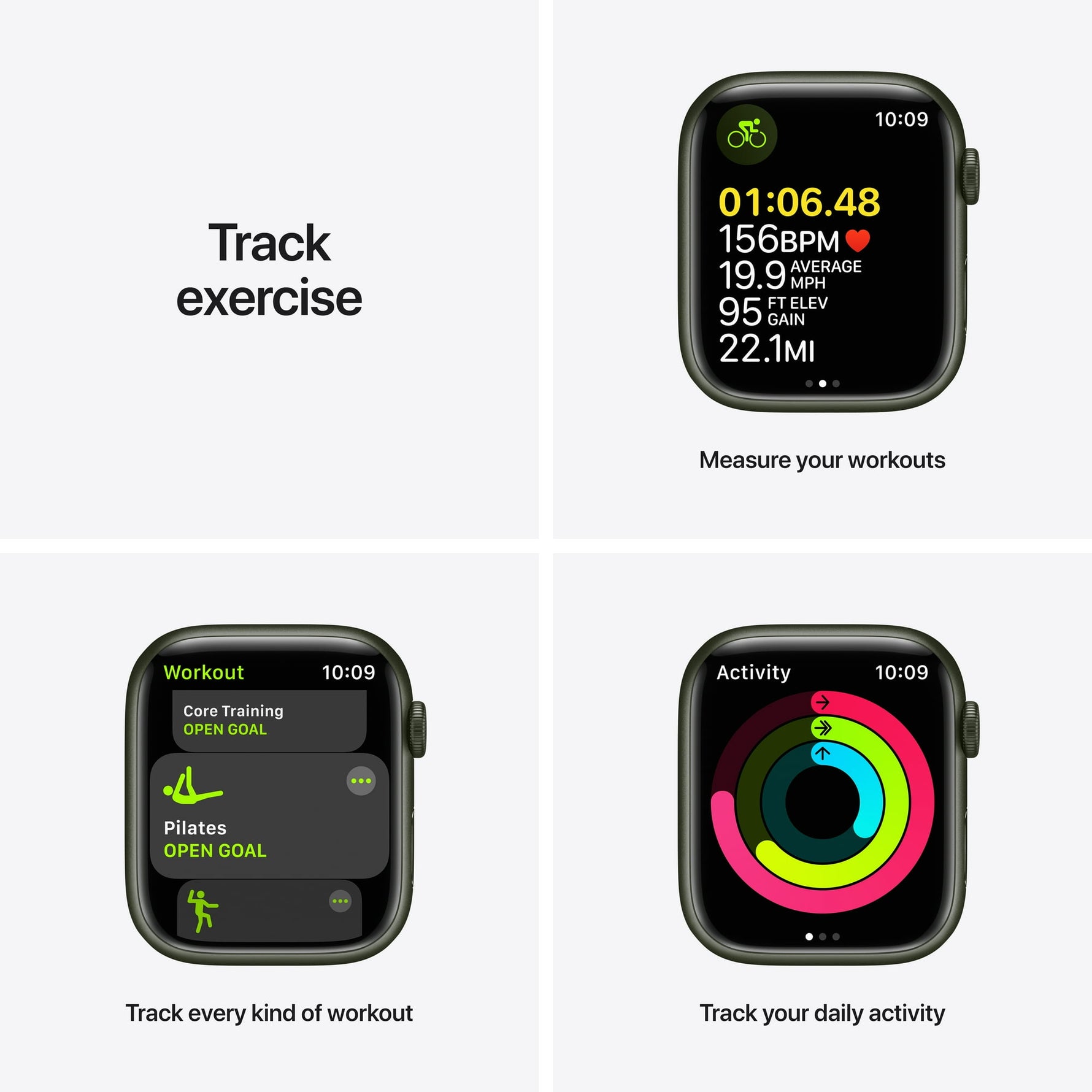 ساعة Apple Watch Series 7 (GPS + Cellular) مقاس 45 مم – هيكل ألومنيوم أخضر مع سوار رياضي Clover