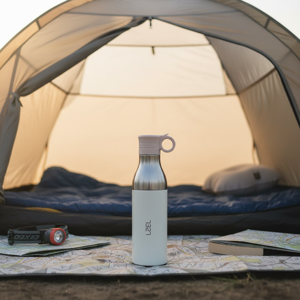 LZEL Natura Elva Vacuum Bottle Dual 400 mL + 400 mL | White Aluminum