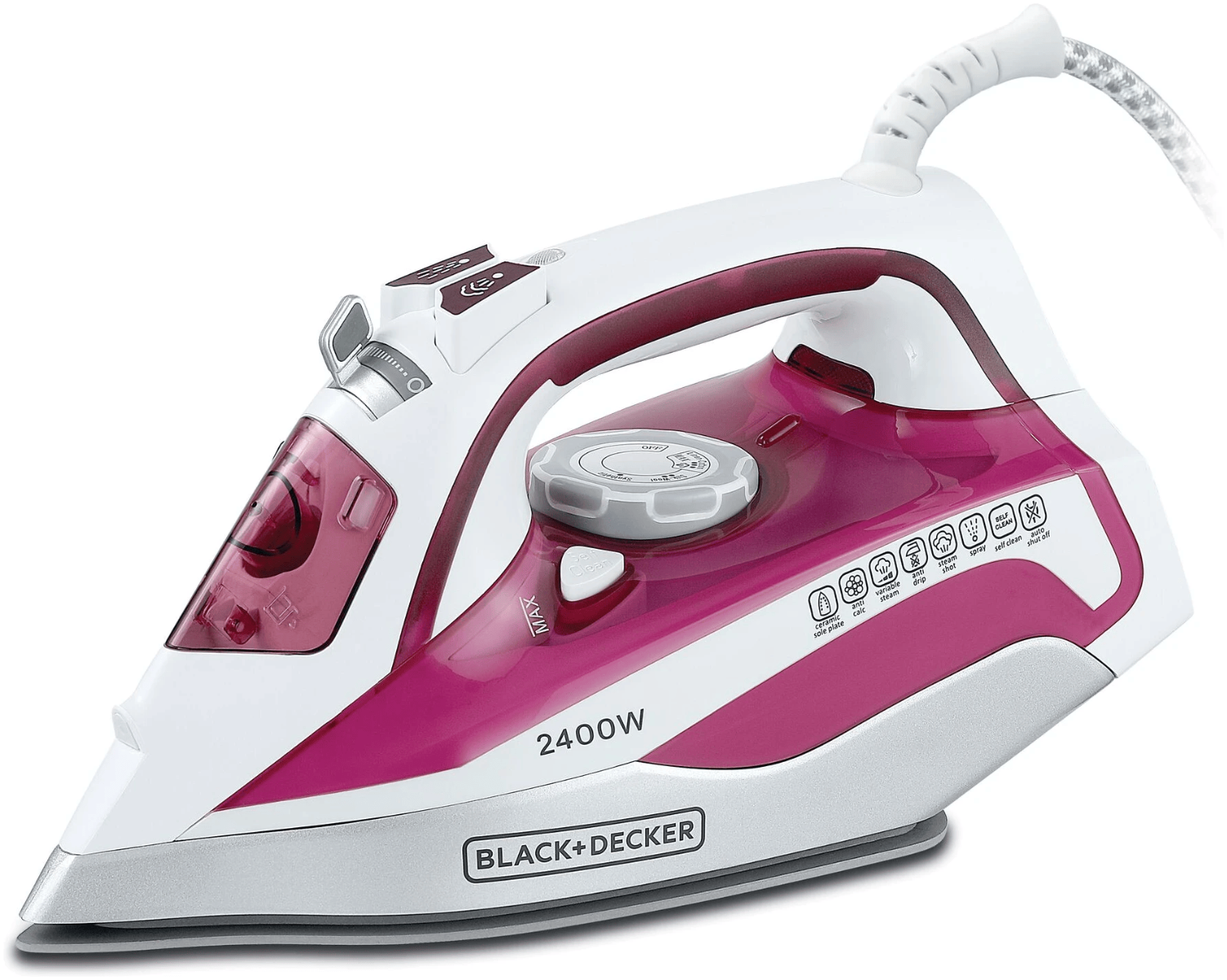كواية بخار 2400 واط بسعة 380 مل مع إيقاف تلقائي وقاعدة سيراميك من Black & Decker