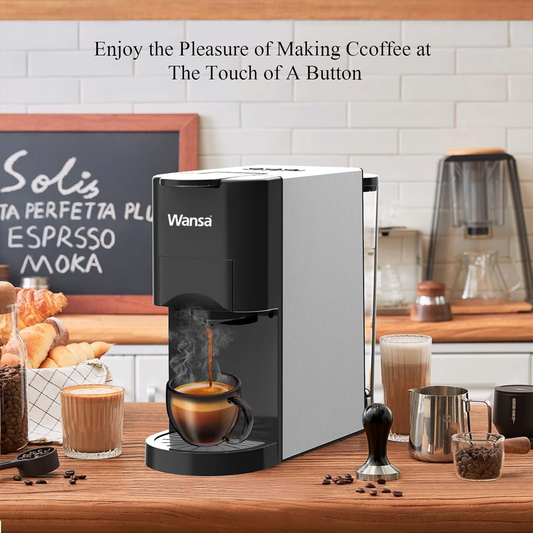 Wansa Upgrade 5 in 1 Espresso Single Serve Coffee Machine for Nespresso Original/Dolce Gusto/Mio/Ground Capsule and ESE Coffee Pods,19 Bar Automatic Compatible Capsule Coffee Machine