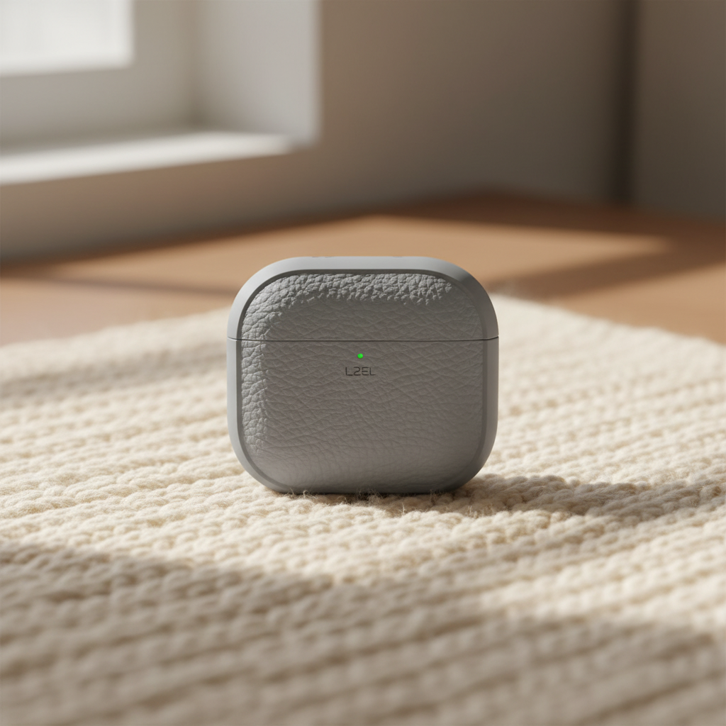 LZEL Airpods 4 Aurum Guard Premium TPU Leather Case | Gray