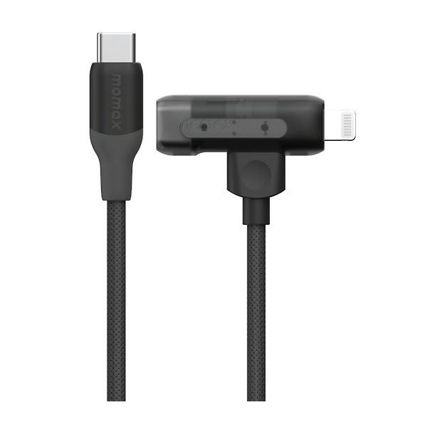 كيبل  شحن موماكس أثنين في واحد USB-C إلى USB-C و Lightning بطول واحد متر ونصف| أسود