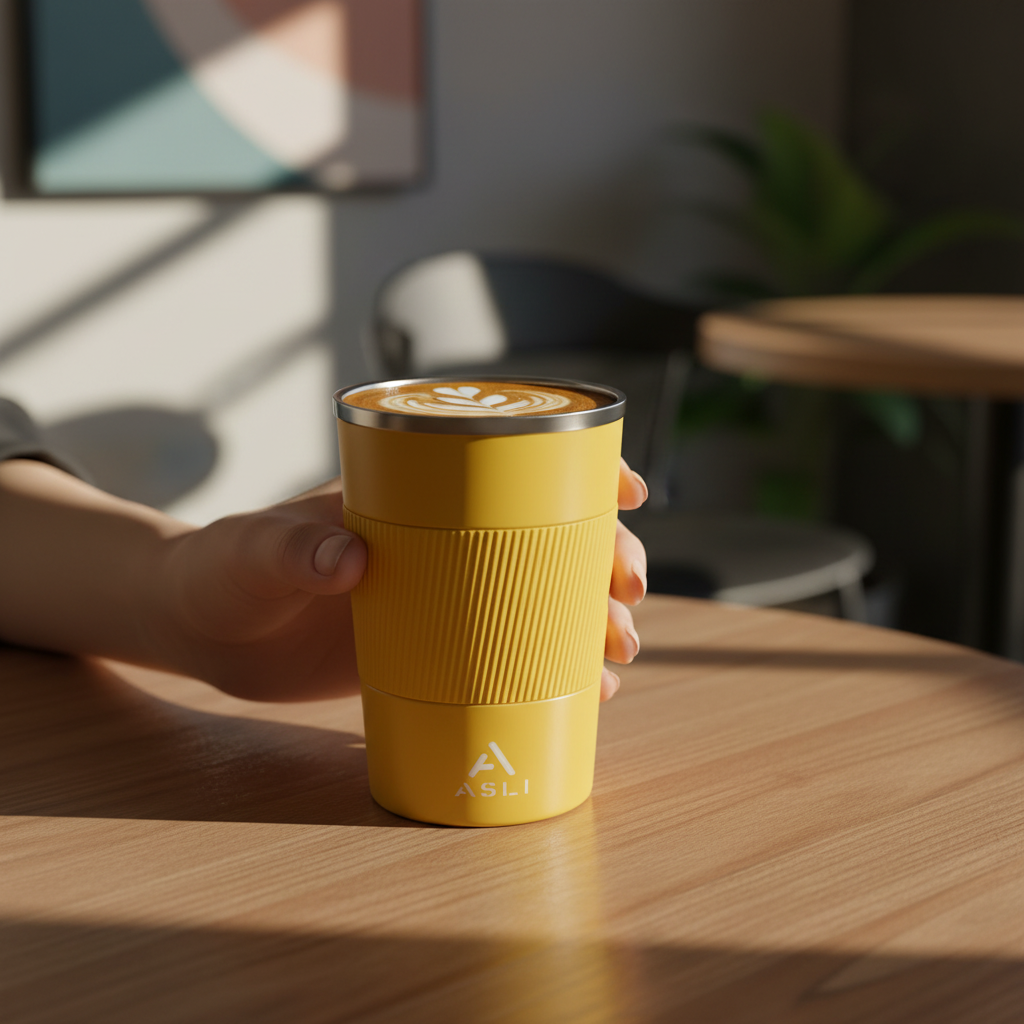 Asli Global 380ML Stainless steel Heat & Cold Insulation Mug With Non-slip Case | Yellow