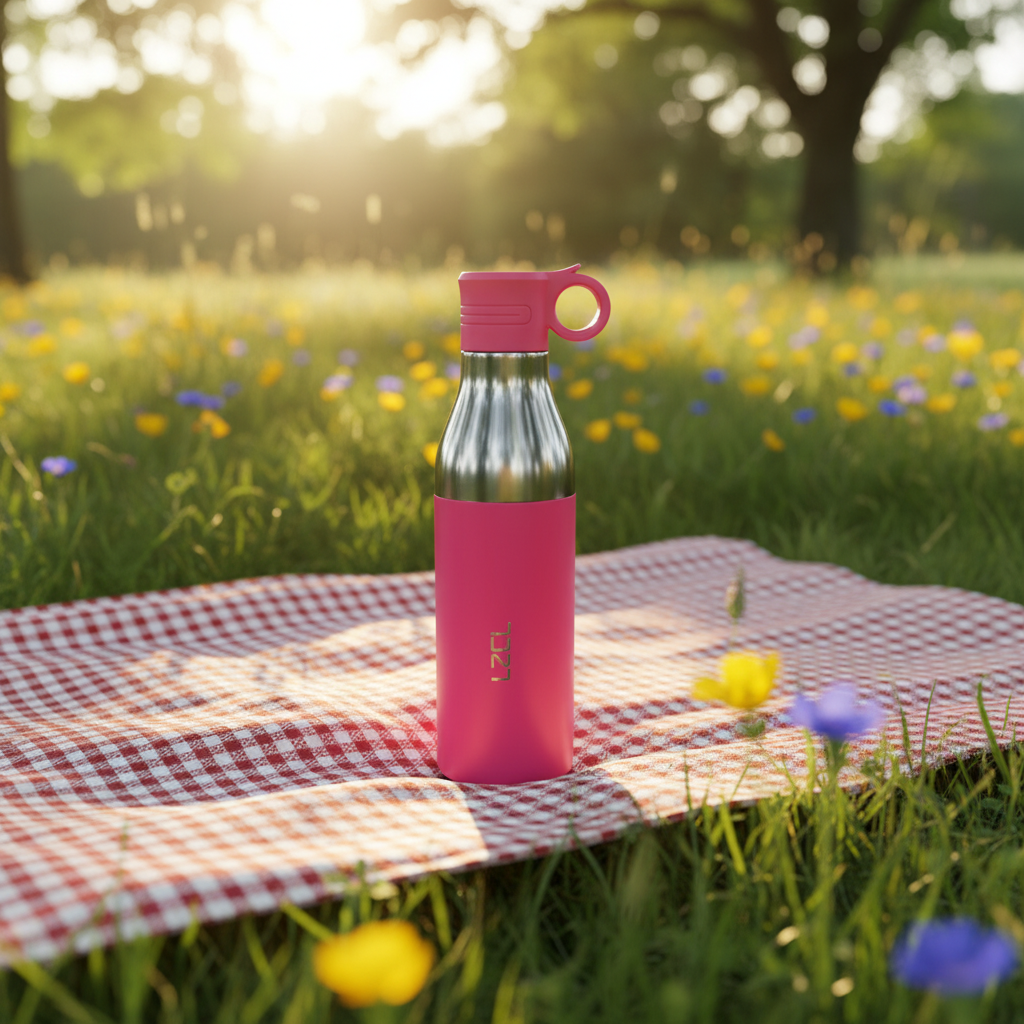 LZEL Natura Elva Vacuum Bottle Dual 400 mL + 400 mL | Hot Pink Aluminum