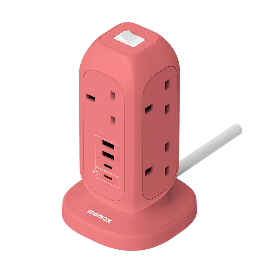مشترك الكهرباء Momax 1-Plug بسبعة مخارج مع USB لشحن 11 جهازًا في آن واحد | وردي