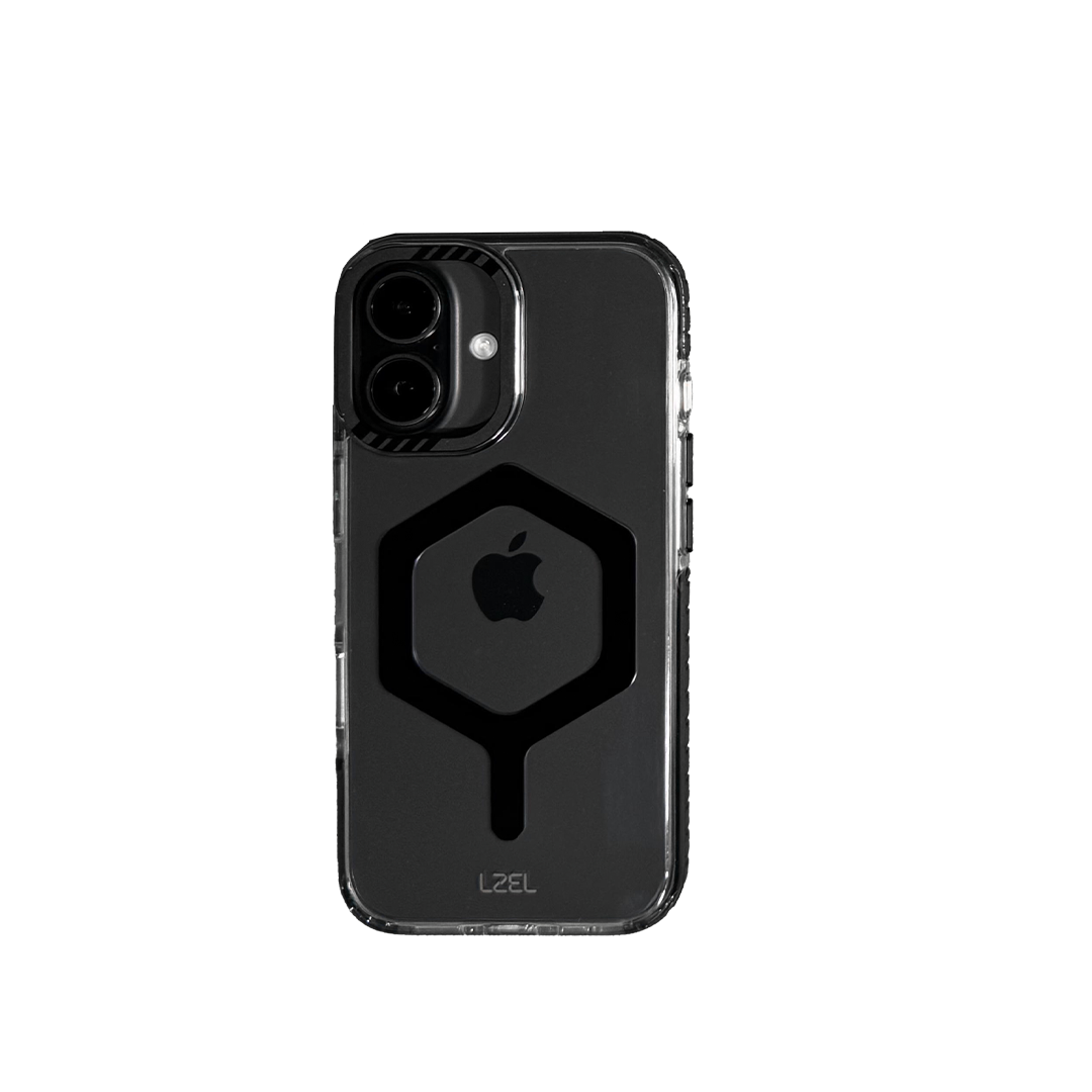 LZEL iPhone 16 Plus Mag Hexa Defender Clear Square MagSafe Case | Black