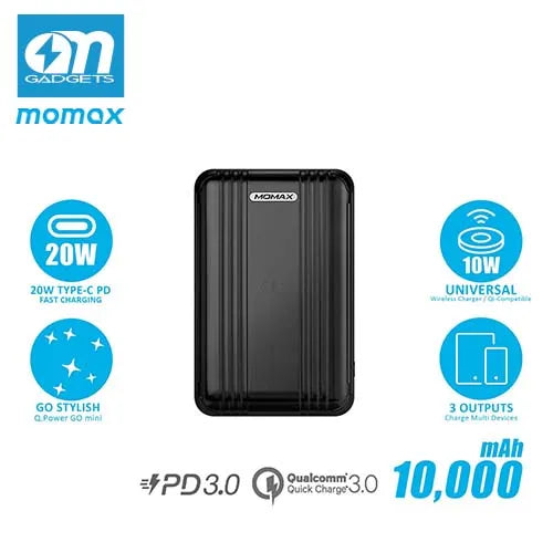 بطارية شحن متنقلة لاسلكية من Momax 10000 مللي أمبير | أسود