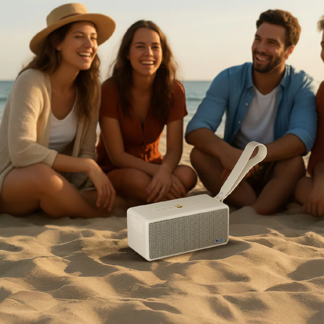 سماعة لاسلكية فاخرة LZEL Aquilasonus Xs مع صوت عميق – بلوتوث 5.4 – شحن سريع – بطارية 4000 مللي أمبير | بيج