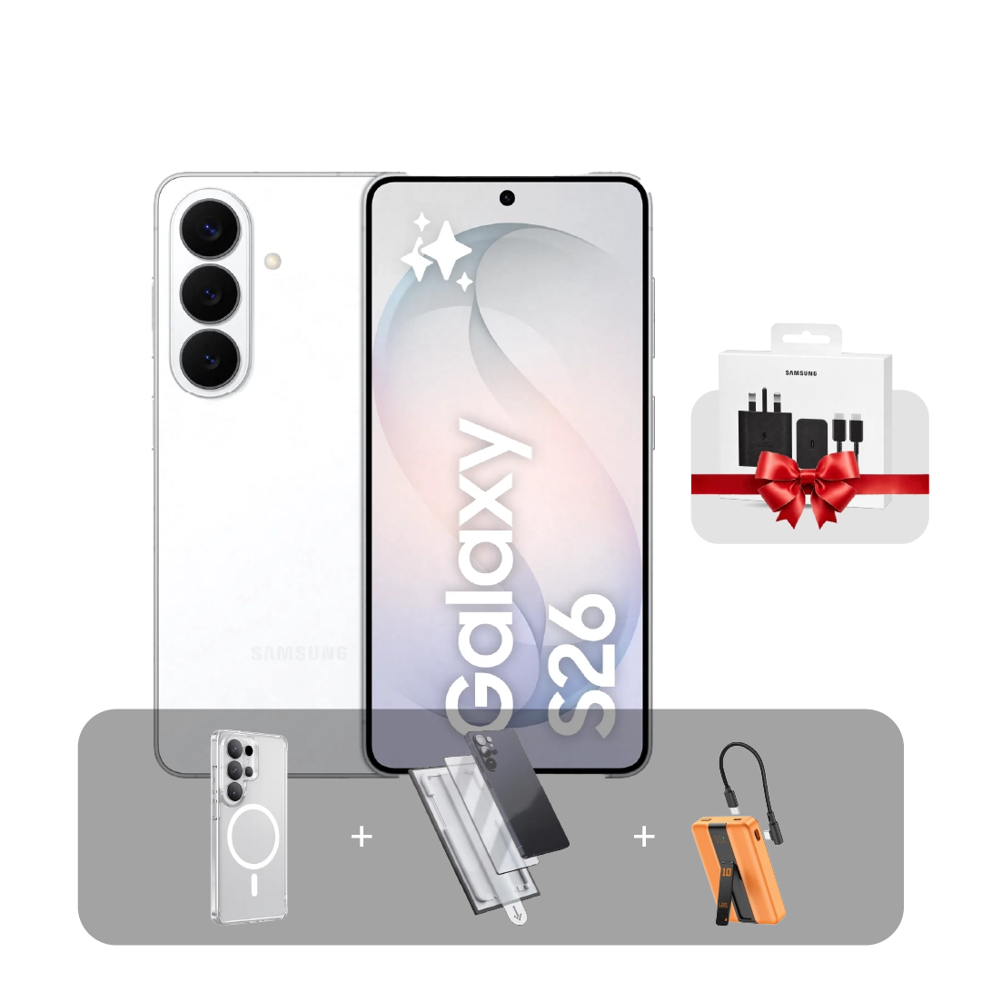 سامسونج S26 5G، شاشة 6.3 بوصة، 12 جيجابايت، 256 جيجابايت + عرض الباندل | أبيض