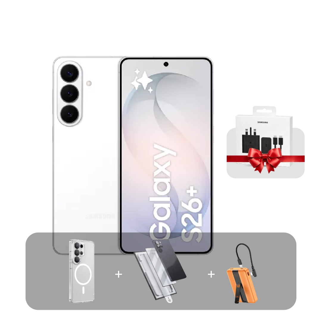 سامسونج S26+ 5G، شاشة 6.7 بوصة، 12 جيجابايت، 512 جيجابايت + عرض الباندل | أبيض