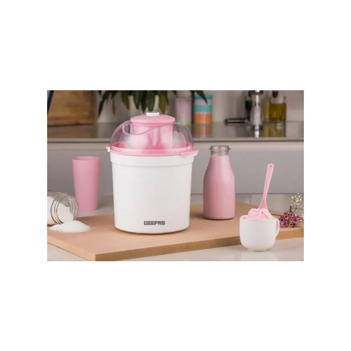 Geepas Ice Cream Maker Machine | BPA-Free, Makes Delicious Soft Ice Cream, Gelato, Frozen Yogurt & Sorbet, Easy-to-Clean Aluminum Bowl, 1.5QT