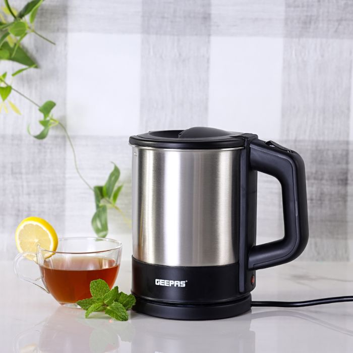 Geepas 1350W Travel Electric Kettle - Stainless Steel Housing, Boil-Dry & Overheat Protection |Boiler for Hot Water, Tea & Coffee | 1.0L