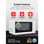 Geepas 20L Solo Microwave Oven – 1200W, 6 Power Levels, Timer, 2 Rotary Dials, Defrost Function, White